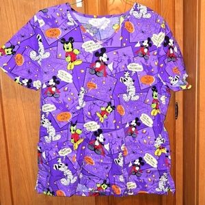 Disney Halloween Scrubs with Mickey as being a mummy, vampire, and Frankenstein